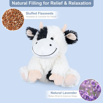 Suzzipals Heatable & Coolable Cow Stuffed Animal, Heated Stuffed Animals Heating Pad For Soothing & Relaxation, Lavender Scent C