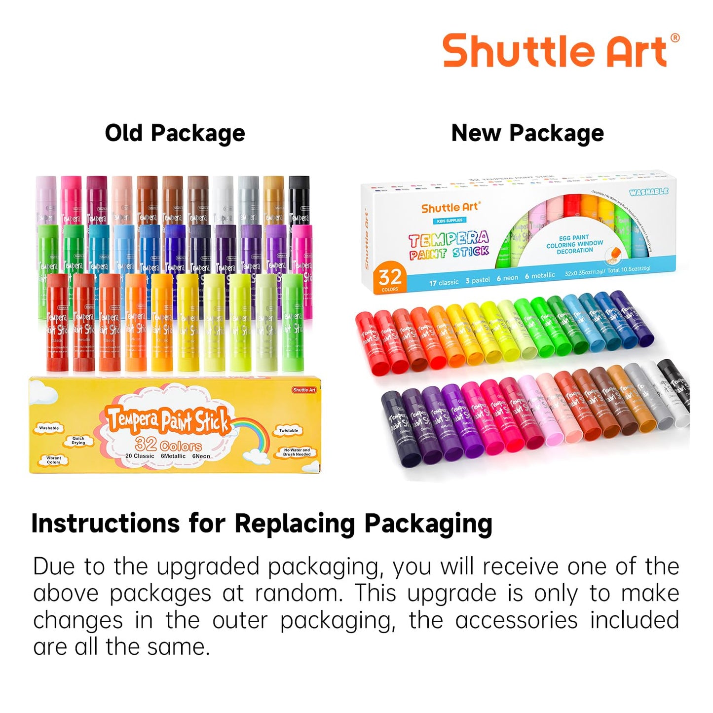 Shuttle Art Tempera Paint Sticks, 32 Colors, Non-Toxic, Quick Drying, 1 Count (Pack of 32), Model SA TPS32