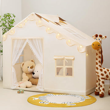 Piikago Kids Tent Indoor With Star Lights And Flags - Play Tent For Kids Ages 4-8, Large Toddler Playhouse For Girls Boys, 57''