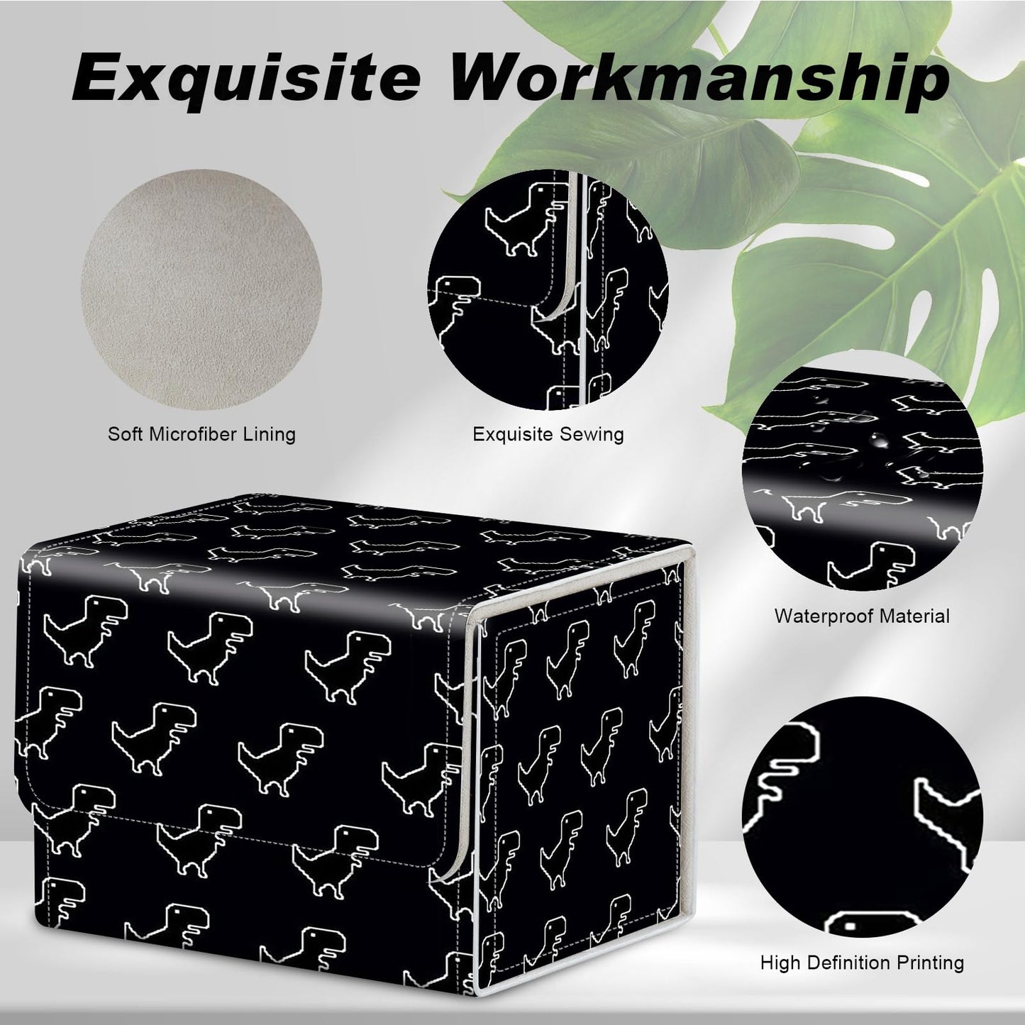 DEGDFSGR for TCG MTG Card Game Storage Box Organizer Trading Card Case Commander Deck Box Magnetic Closure Creative Pattern Up to 200 Cards  Little Dinosaur Black