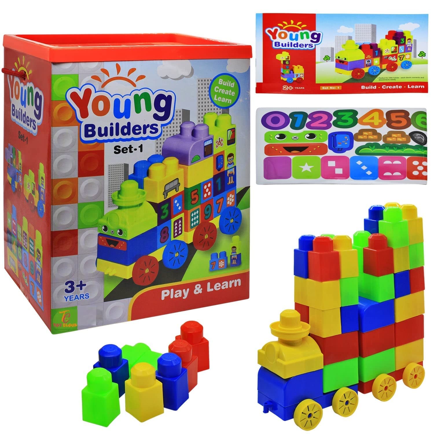Young Builders Educational Building Blocks Set, Train Construction Toy, Ages 3+, Colourful Large Blocks (Set Number 2)