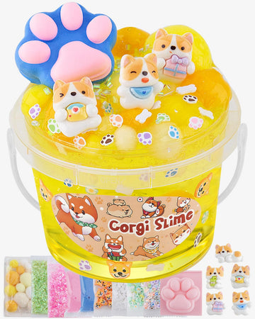Corgi Yellow Slime Kit - Big Bucket with Slime Clay, 9 Add-ins, Crunchy Slime Sensory Toys, Slimes Party Favors for Girls & Boys