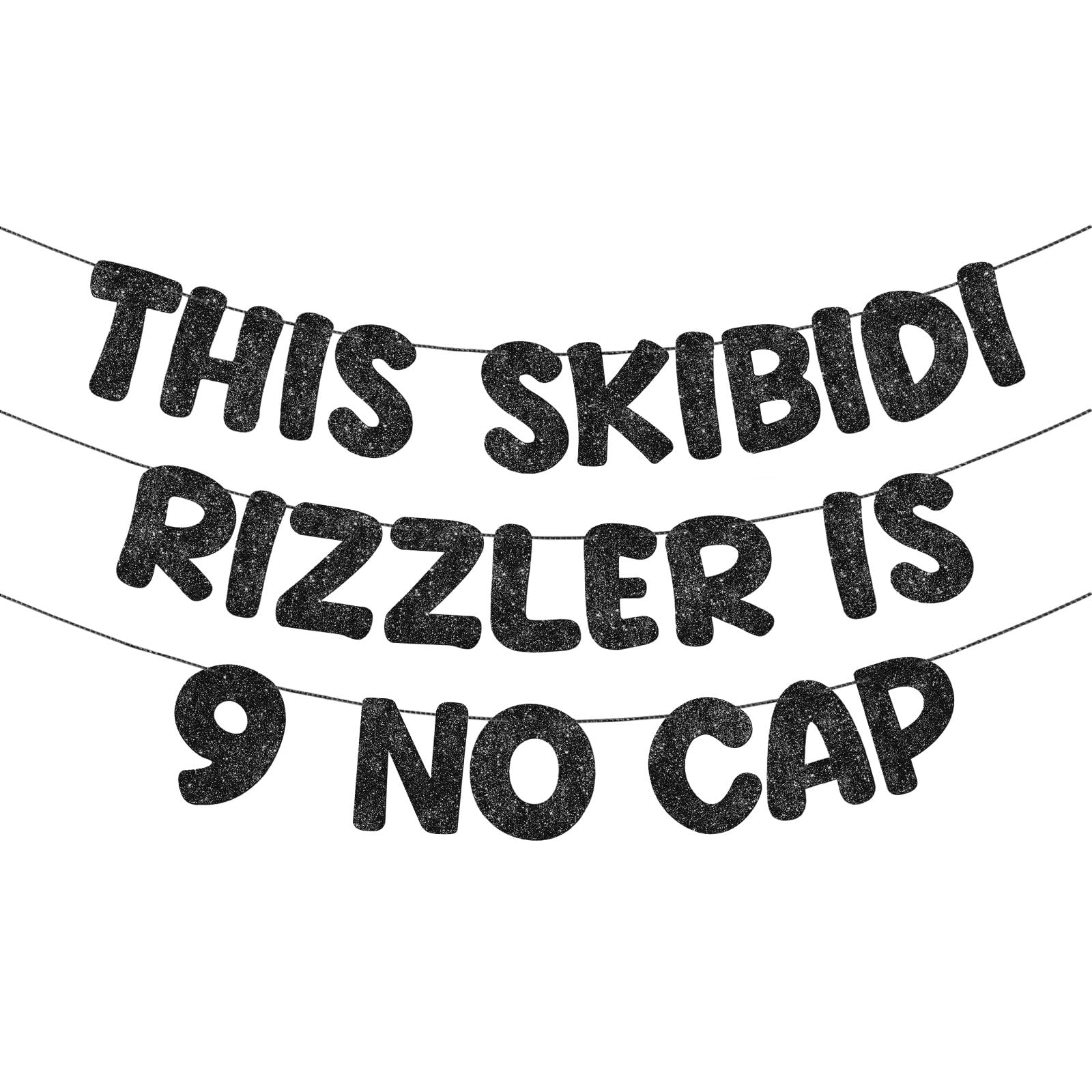 Fulmoon Pre Strung This Skibidi Rizzler Is 9 No Cap Glitter Banner 9th Birthday Party Decorations, Funny Birthday Sign, Party Su