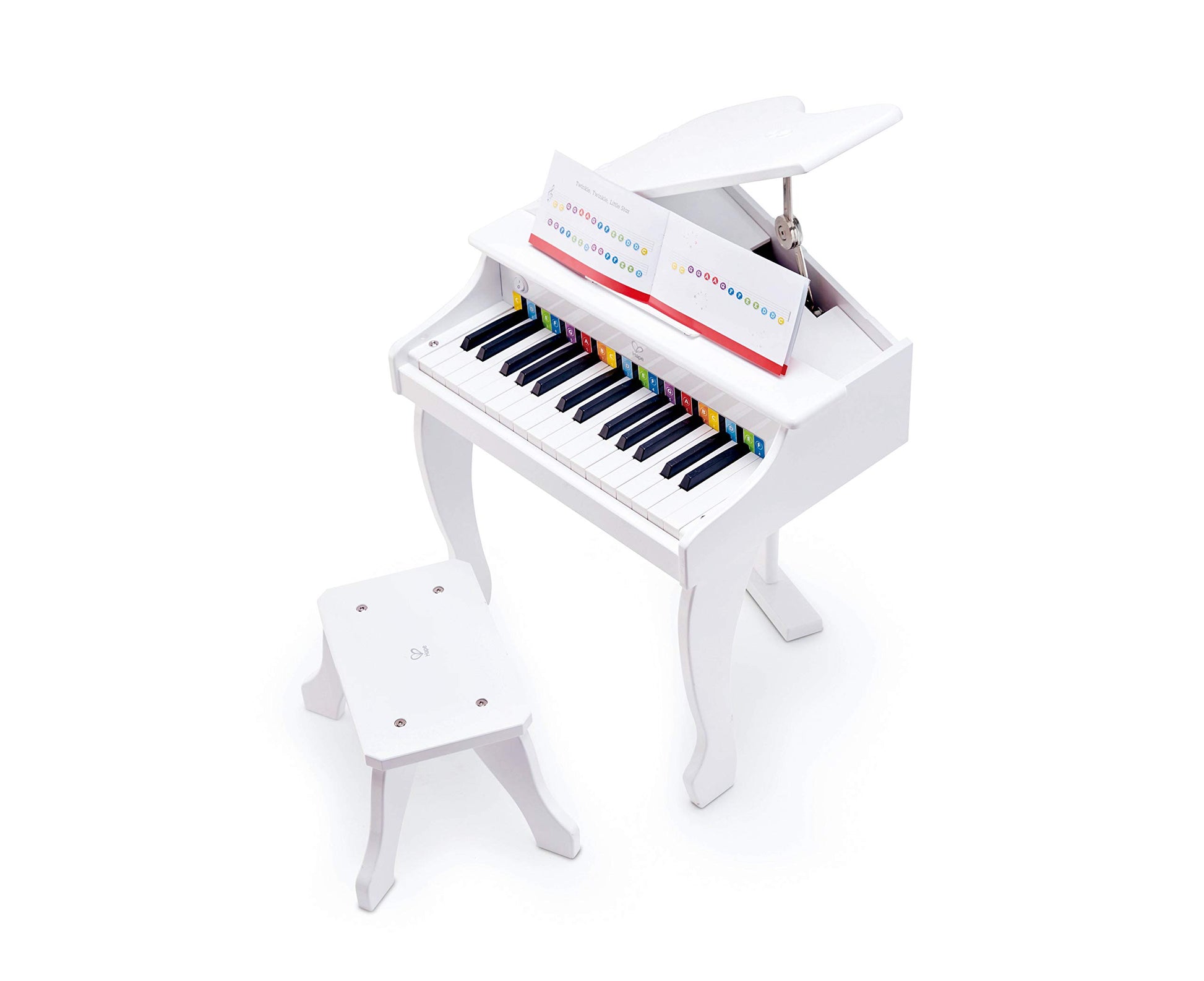 Hape Deluxe White Grand Piano | Thirty Key Piano Toy With Stool, Electronic Keyboard Musical Toy Set For Kids 3 Years+