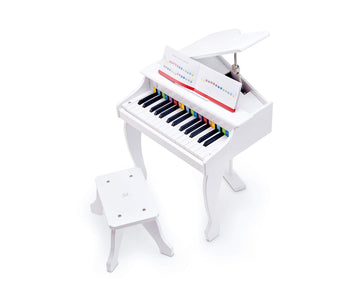 Hape Deluxe White Grand Piano | Thirty Key Piano Toy With Stool, Electronic Keyboard Musical Toy Set For Kids 3 Years+