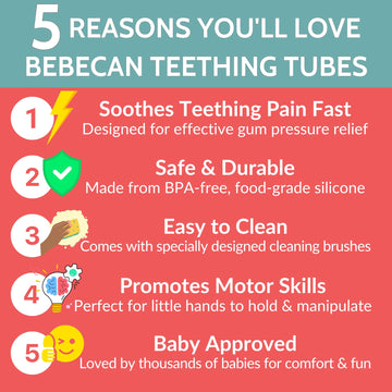 BEBECAN Teething Sticks - Soft Silicone Teethers, 6 Pack, 6.2 Inch, Multicolored, for Babies 0-36 Months