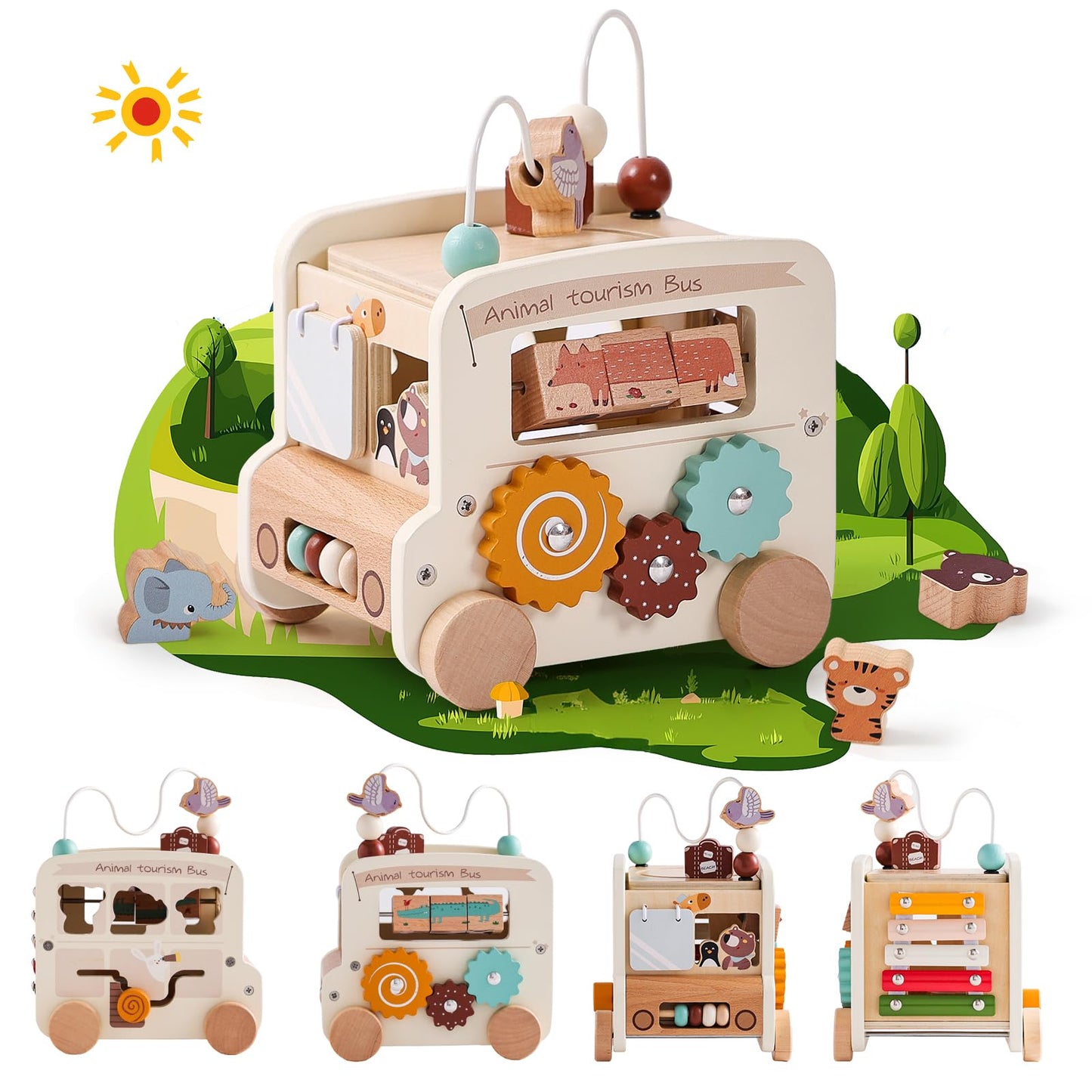Wooden Activity Cube 8-In-1 Montessori Toys | Multifunctional Early Educational Learning Toys | Activity Cube For Baby Shape Sor