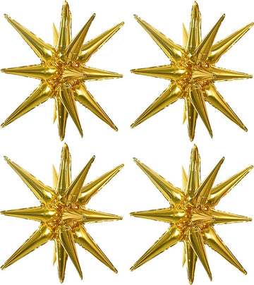 Toniful 4 Pcs 22Inch 4D Huge Gold Star Balloons Explosion Star Mylar Foil Balloons For Party Supplies Backdrop Christmas,New Yea