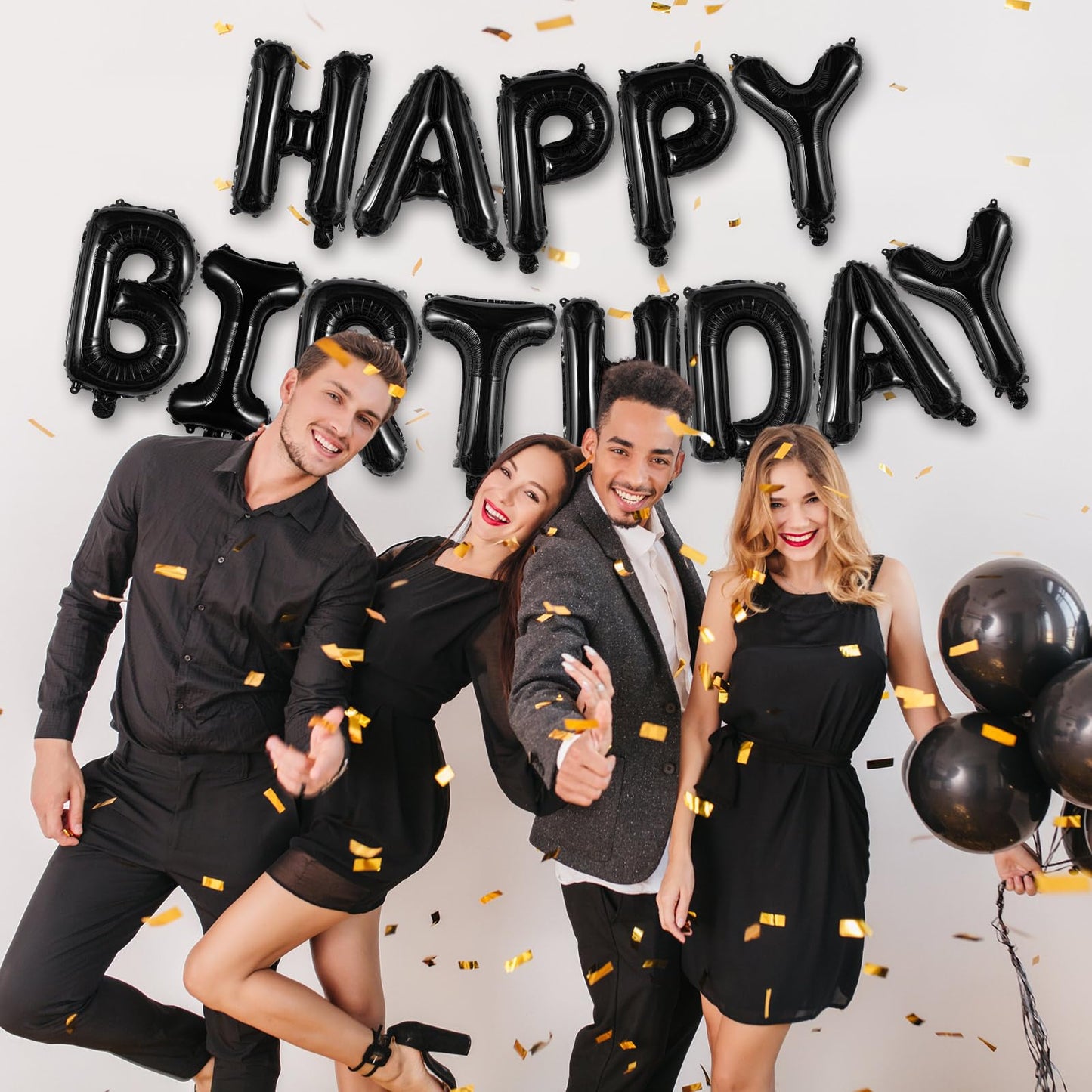 Black Happy Birthday Balloons Banner 16 Inch, Foil Balloons Personalized Name Letters Balloons Sign Birthday Party Decorations F