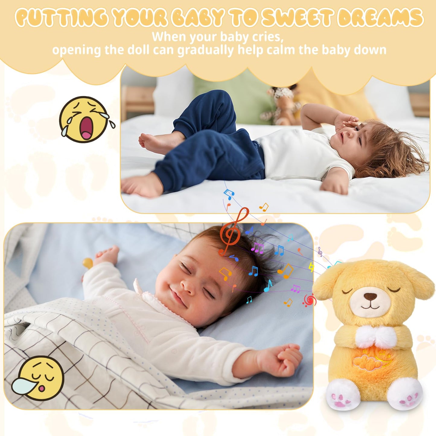 Prewplam Breathing Stuffed Animal, Dog Plush Baby Toy, Soothing Sound Machine With Music Lights & Breathing Motion For Anxiety K