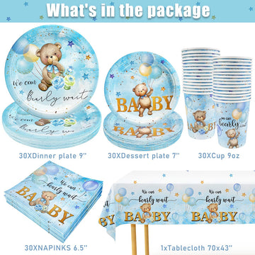 Bear Baby Shower Decorations,We Can Bearly Wait Baby Shower With Plates And Napkins Cup, Tablecloth For First Birthday Centerpie
