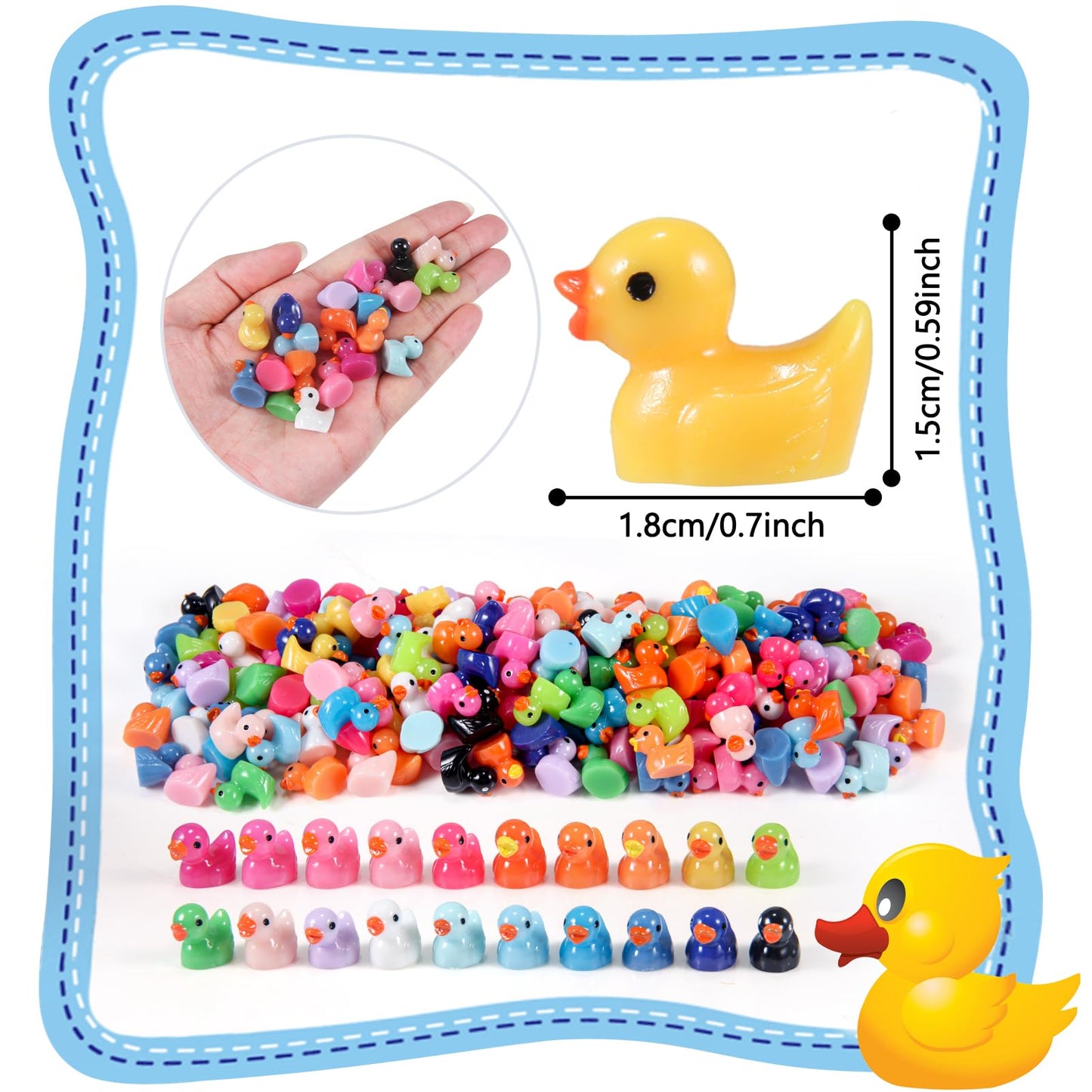200 Pcs Mini Duck Set: 20 Colors, 10 Ducks Each, Dimensions 0.7 x 0.6 x 0.4 Inches, Perfect for Dollhouse, Mini Fairy Gardens, A