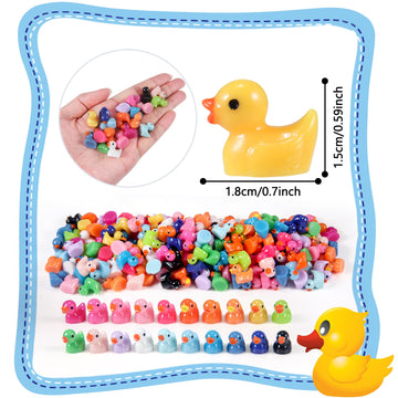 200 Pcs Mini Duck Set: 20 Colors, 10 Ducks Each, Dimensions 0.7 x 0.6 x 0.4 Inches, Perfect for Dollhouse, Mini Fairy Gardens, A