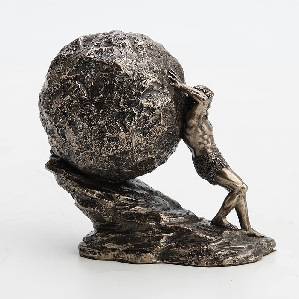 Veronese Design 4 3/8 Inch Tall Sisyphus Rolling The Boulder Cold Cast Bronzed Resin Greek Roman Sculpture Collectible Figurine
