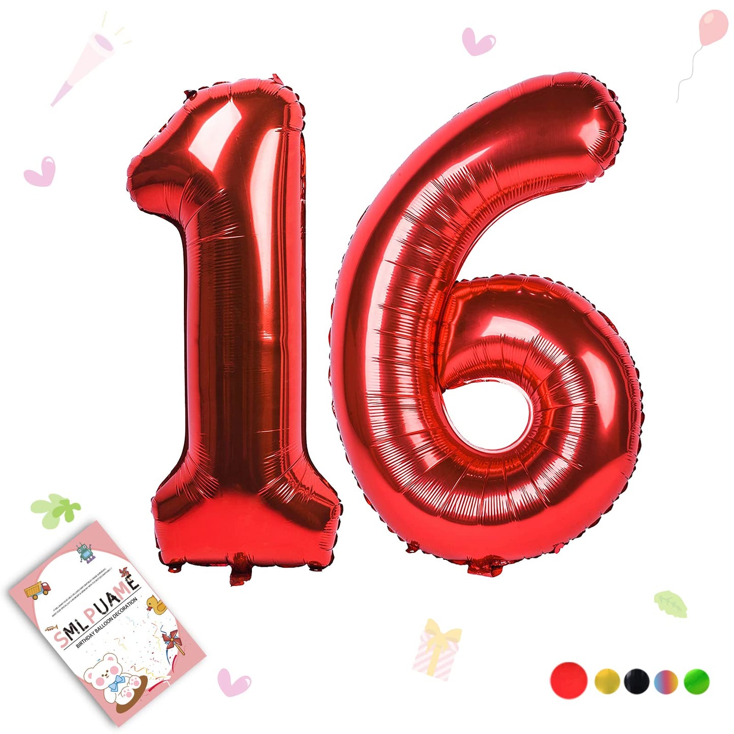 Smlpuame 40 Inch Number Balloon 0-9 Red Large Number 16 Balloons,Digital Balloons For Birthday Party Celebration Decorations Sup
