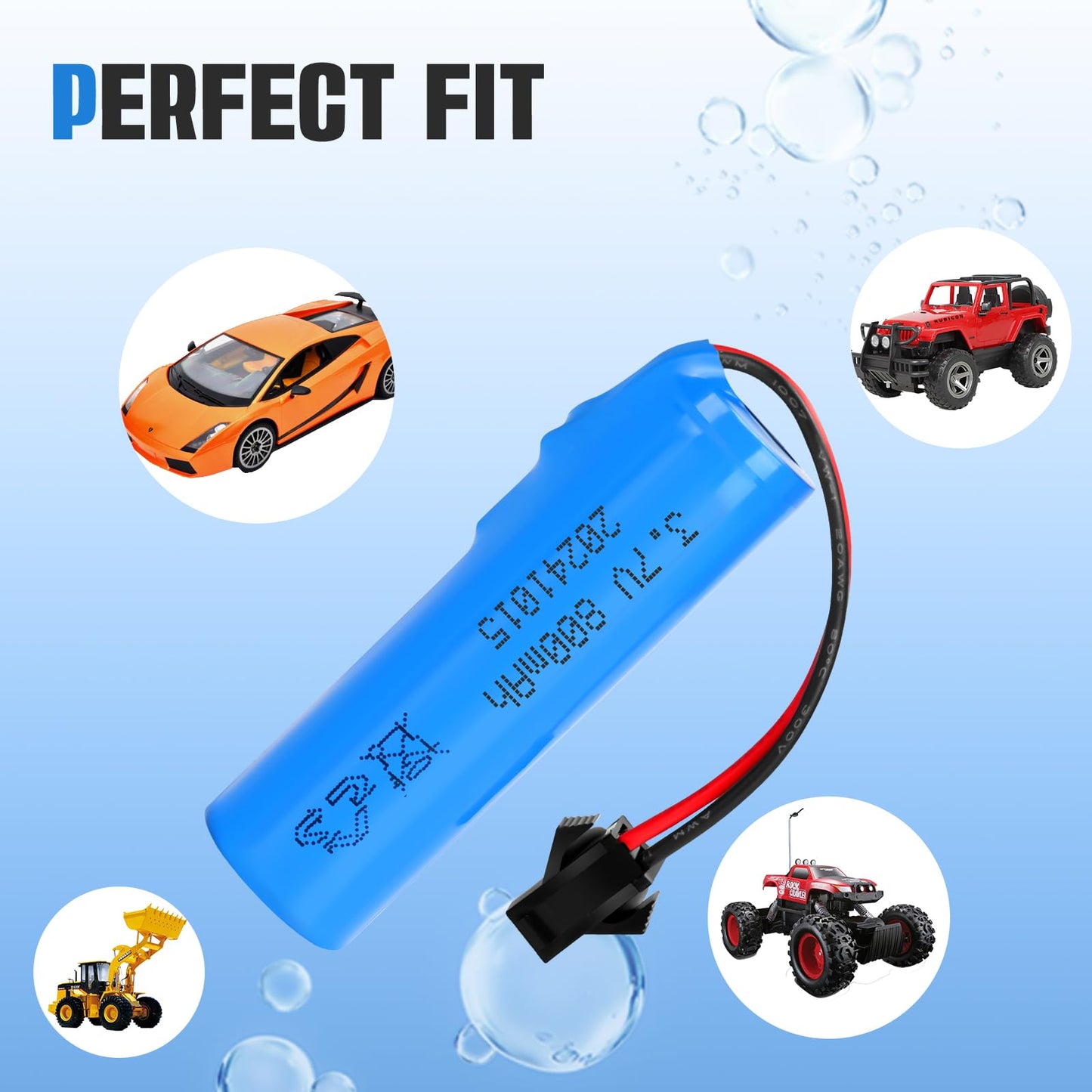 HaiNXC 2 Pack DC 3.7V 800mAh Li-ion Rechargeable Battery for Toy Car, Double Sided RC Stunt Car, Small RC Boat, Tumbling Amphibi