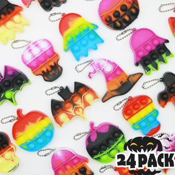 Vodedrge Halloween Party Favors For Kids, Halloween Toys Bulk With Keychain, 24 Pack Mini Pop Bubbles, Stress Toys, Stress Relie