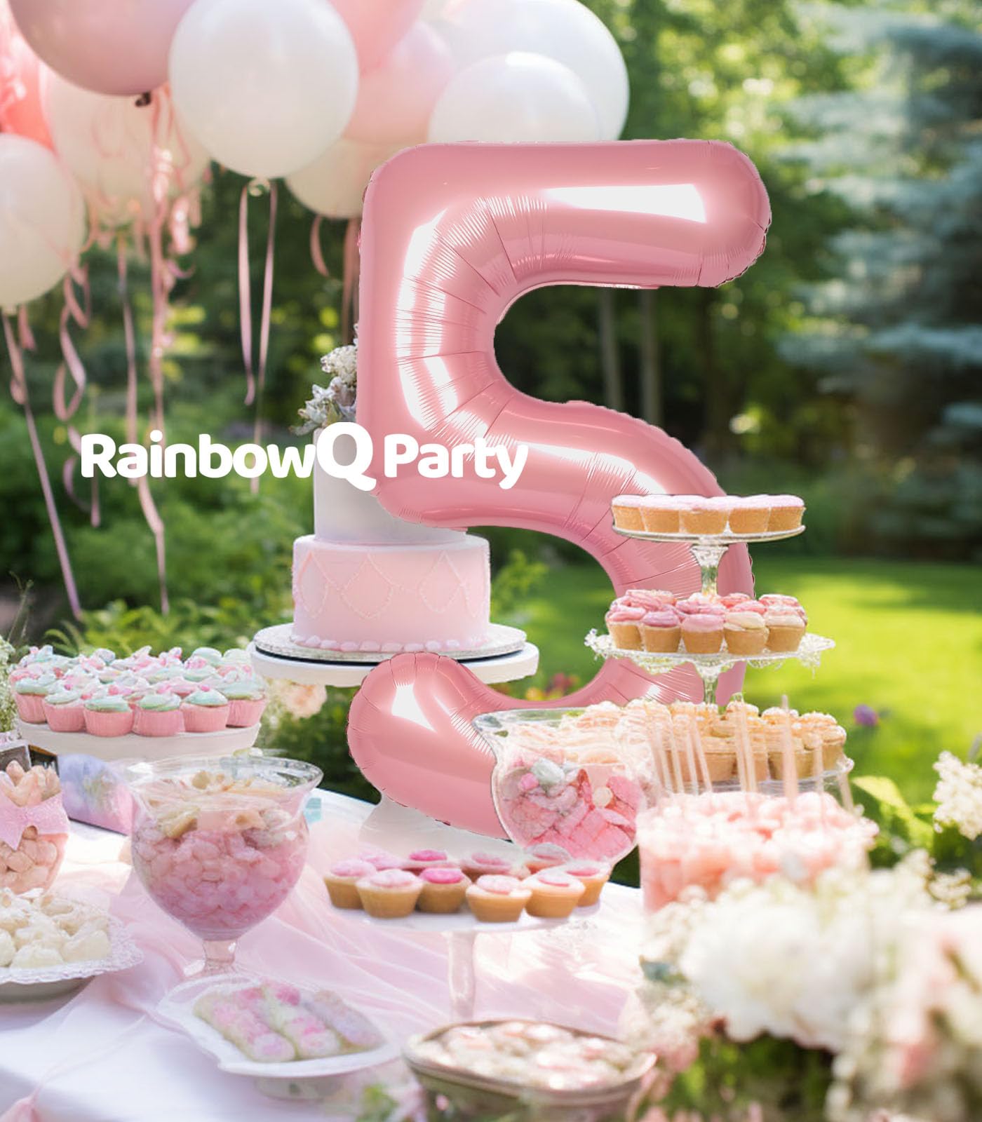 Rainbowq Party 5 Balloon Number 40 Inch For Boy Or Girl Big Pink 0-9 Foil Mylar Large 5 Number Balloon Happy 5Th Birthday Party
