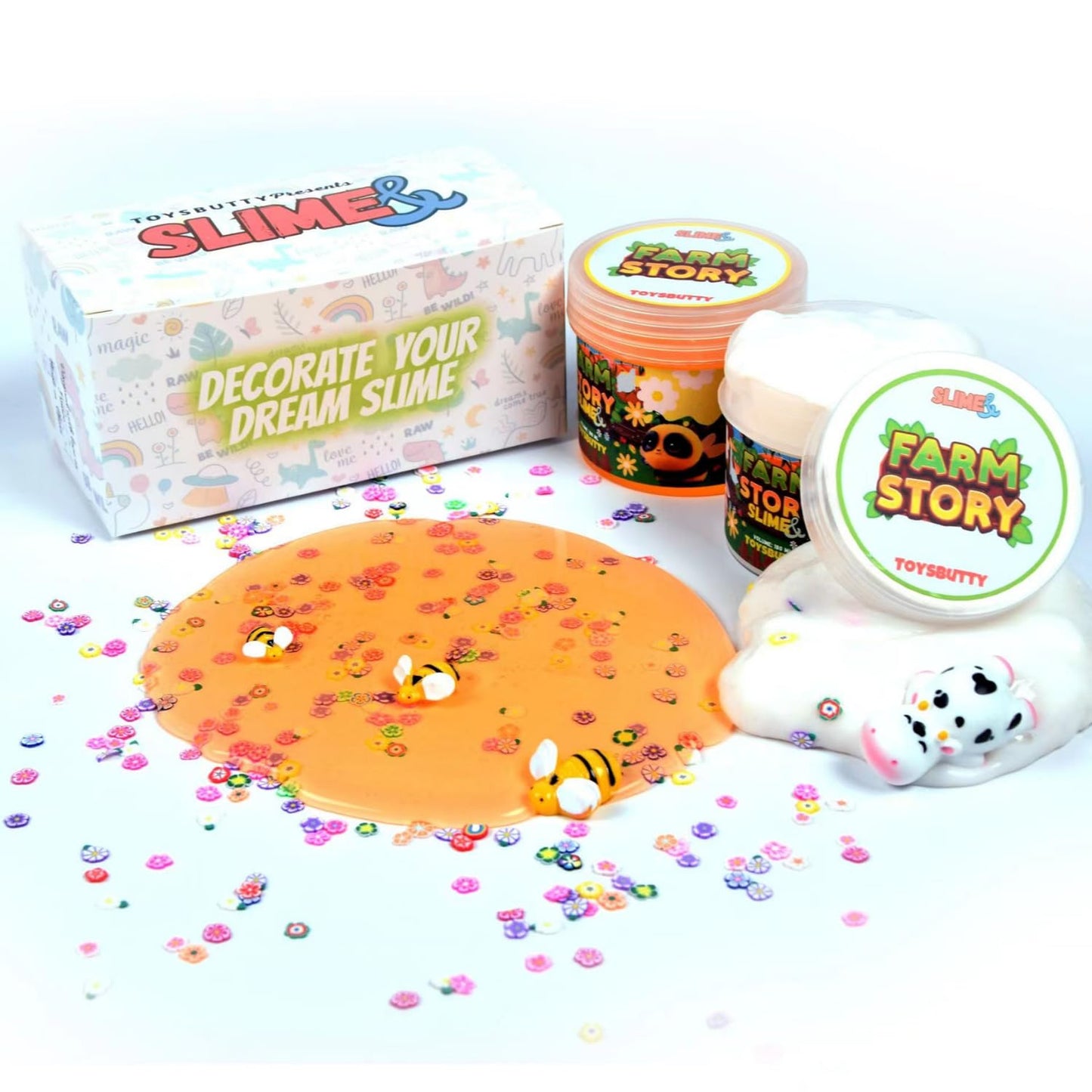 Finoclay 2 Slime Pack Clear Crystal Slime & Milky Slime Kit For Girls Boys, Create With Kids Farm Theme, Premade Slime Making Ki