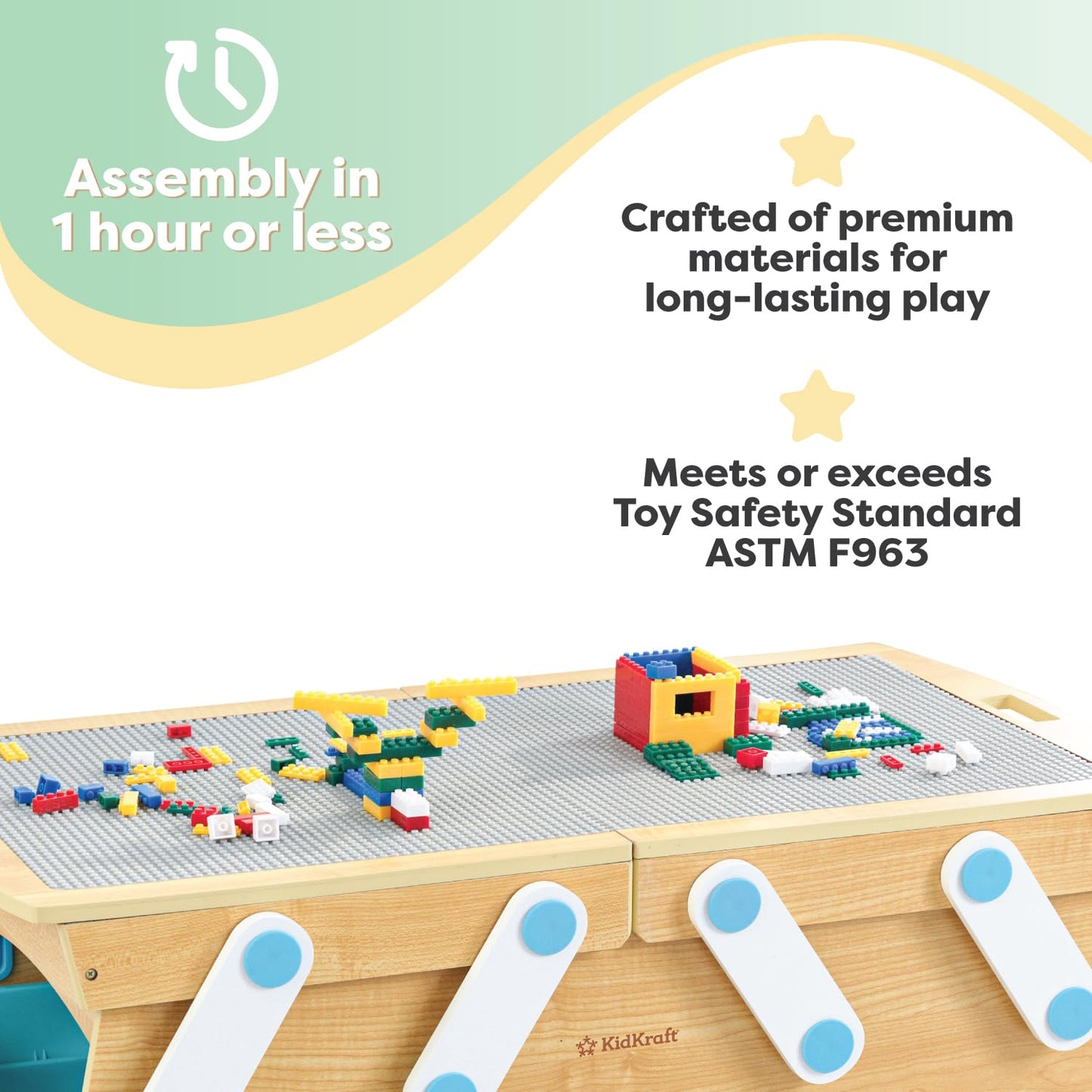 KidKraft Building Bricks Play N Store Wooden Table with 200+ Blocks, Natural, Gift for Ages 3+, Model 17512