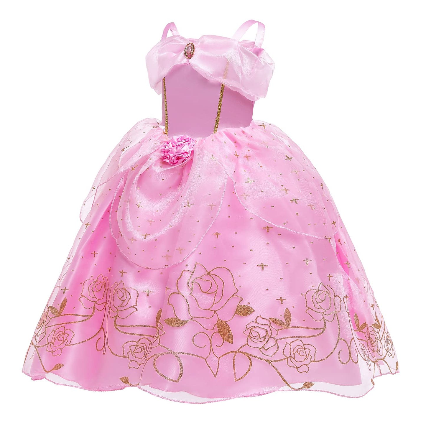Princess Aurora Costume for Girls Birthday Party Outfit Halloween Cosplay Dress up with Accessories for 7-8