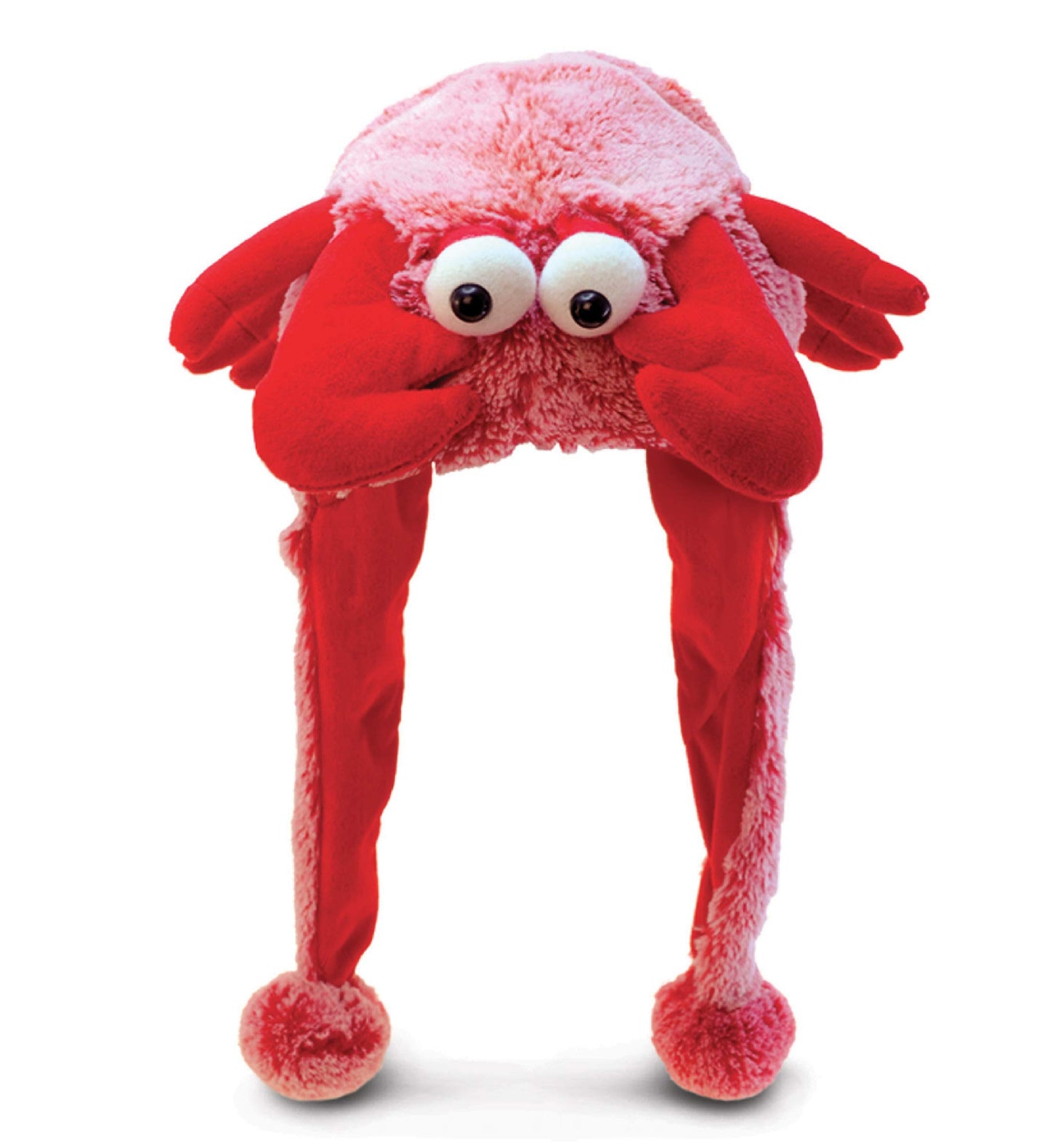 Puzzled Red Lobster Plush Hat - Super Soft and Cozy Fleece Hat With Ear Flaps, Funny Party Costume Toy for Kids & Teens - One Si
