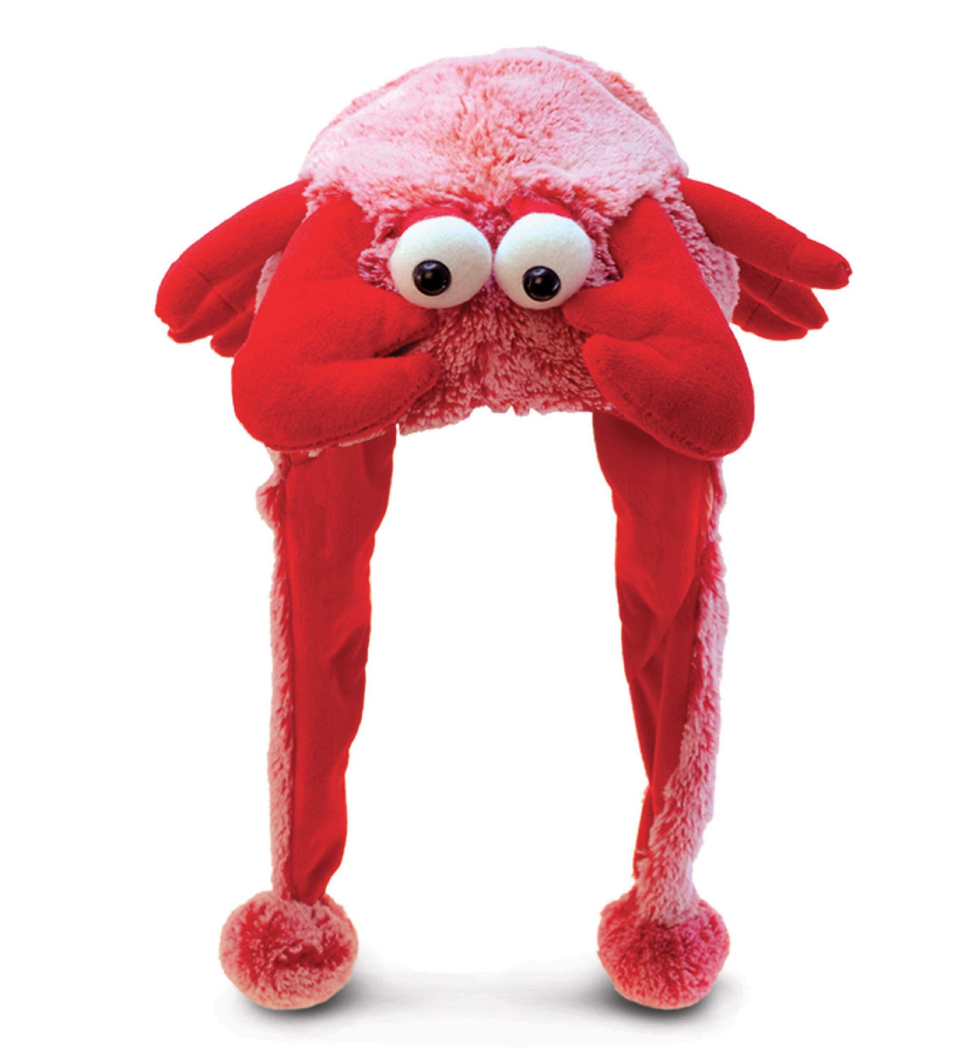 Puzzled Red Lobster Plush Hat - Super Soft and Cozy Fleece Hat With Ear Flaps, Funny Party Costume Toy for Kids & Teens - One Si