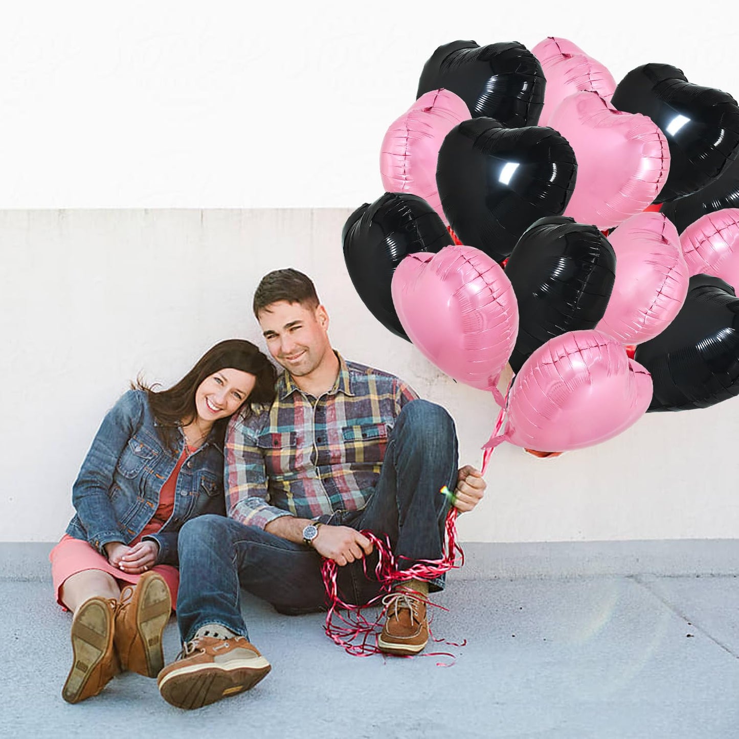 TONIFUL 30Pcs 18 Inch Pink Black Heart Balloons Valentines Day Heart Shape Foil Mylar Balloons Decoration for Romantic Valentine