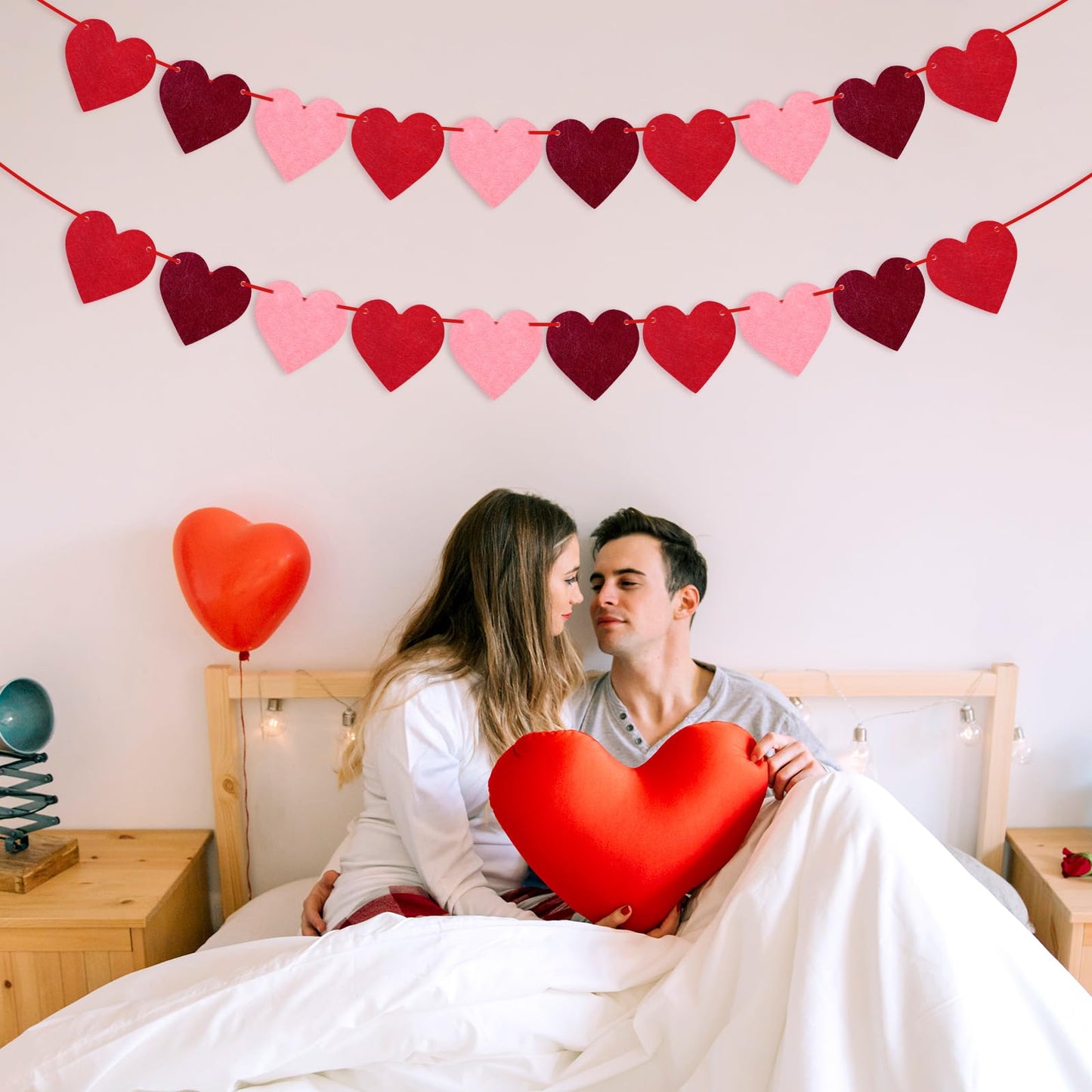 4 Pack Felt Heart Banner Valentines Day Garland, Red Pink Heart Banner, Heart Garland Hanging for Valentines Day Anniversary Wed