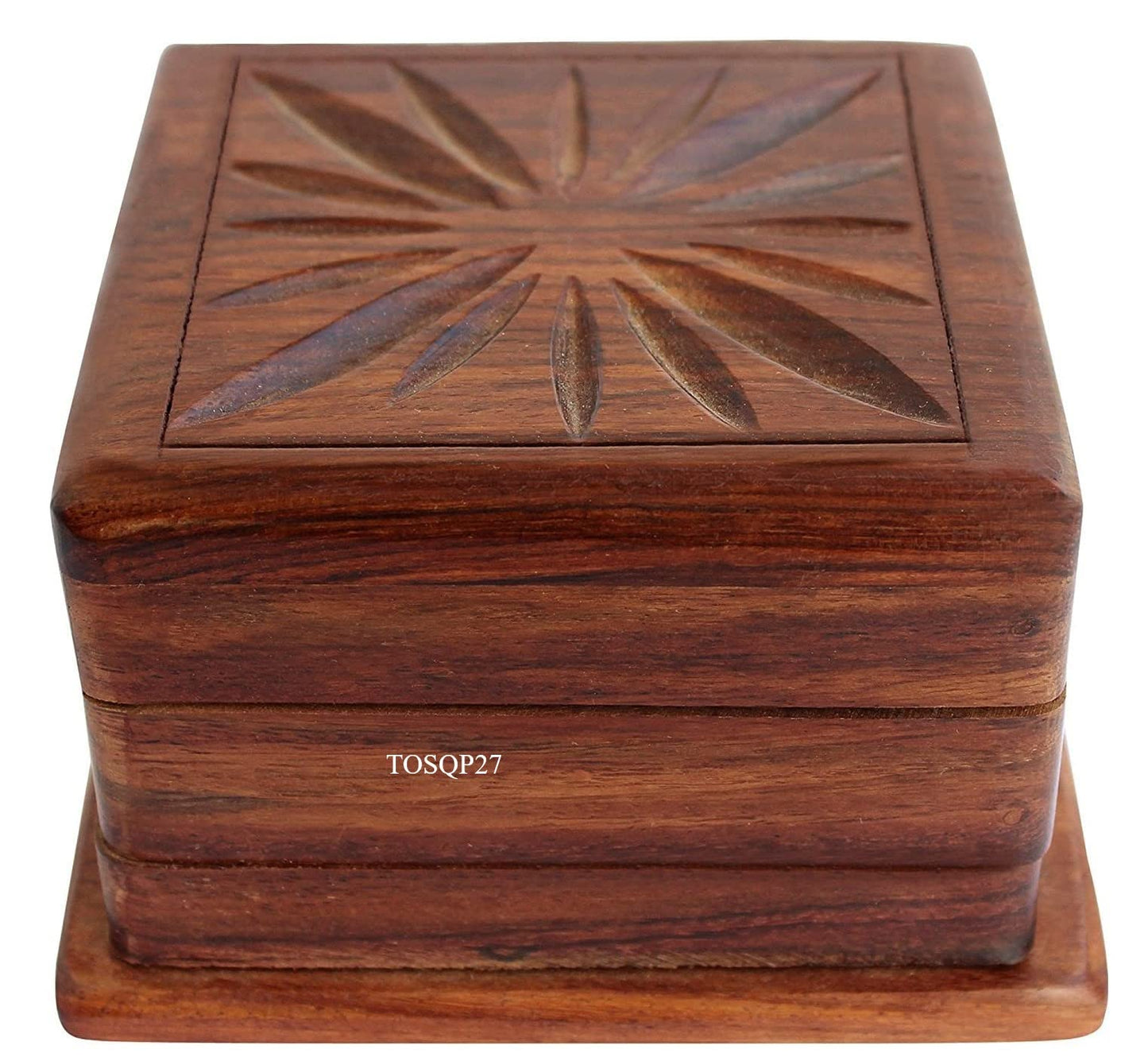 TOSQP27 Secret Box Brainteaser Puzzle Case, 4-Inch Rosewood Storage Organizer, Unique Gift for Her, Girlfriend, Men