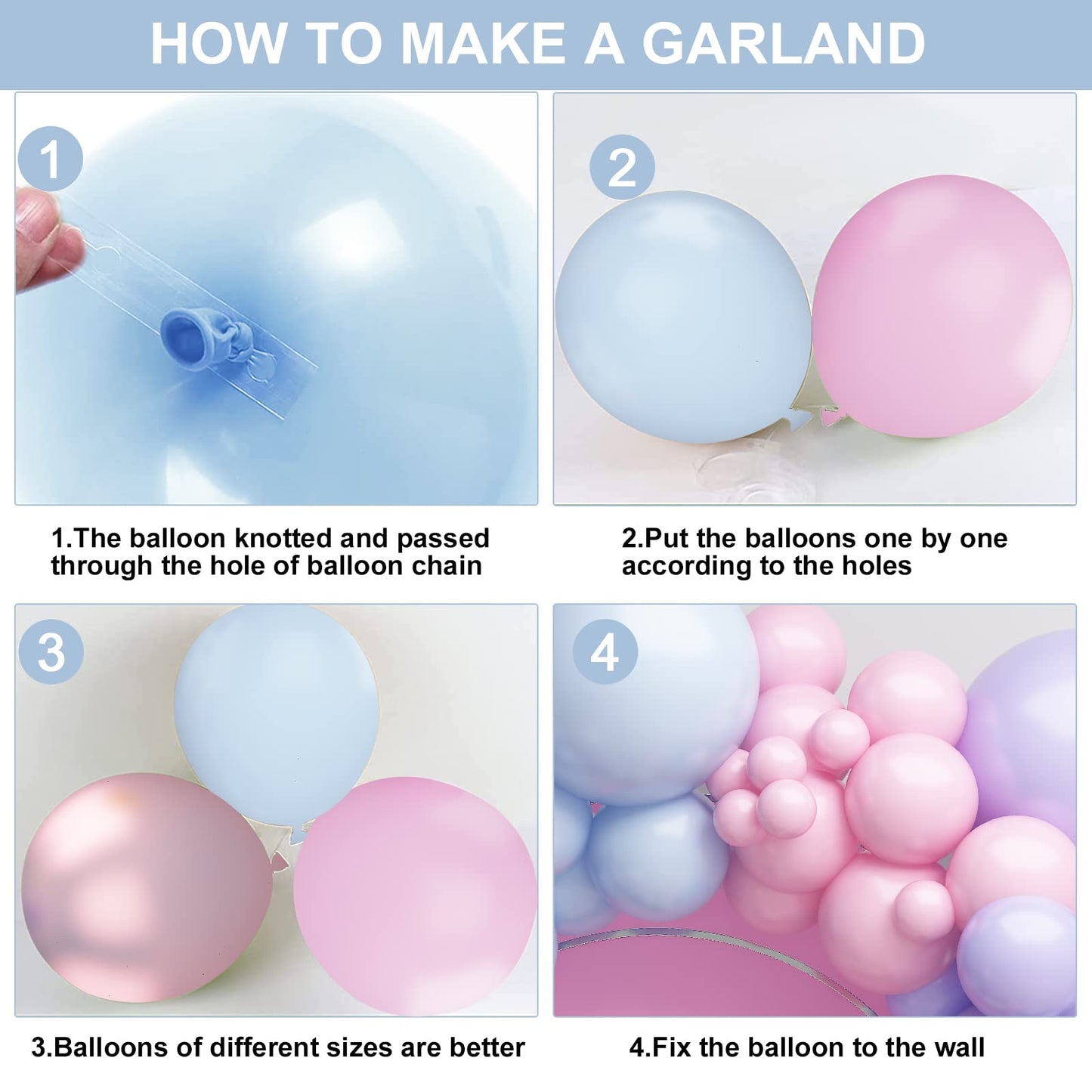Pink Blue Balloon Garland Kit, Pink Blue Balloon Arch With Macaron Purple, Pink And Blue Party Balloons, Pink Blue Purple Balloo