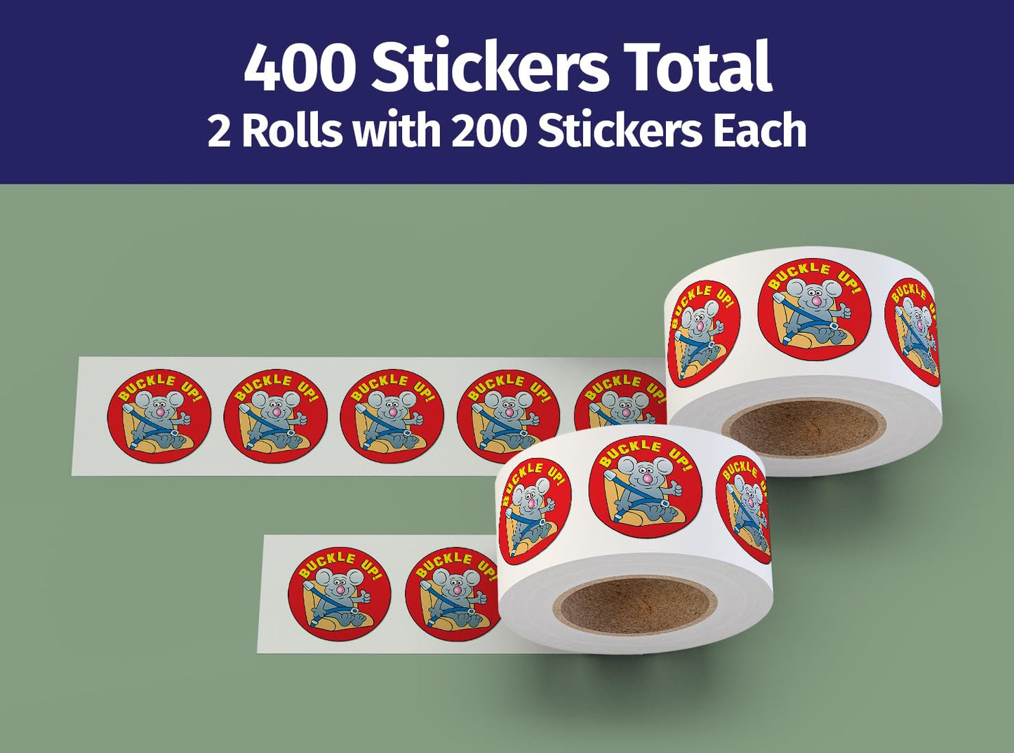 ZOCO - Buckle Up Stickers (400 Count) - Wear Seatbelt Safety Stickers for Kids - 2 Round