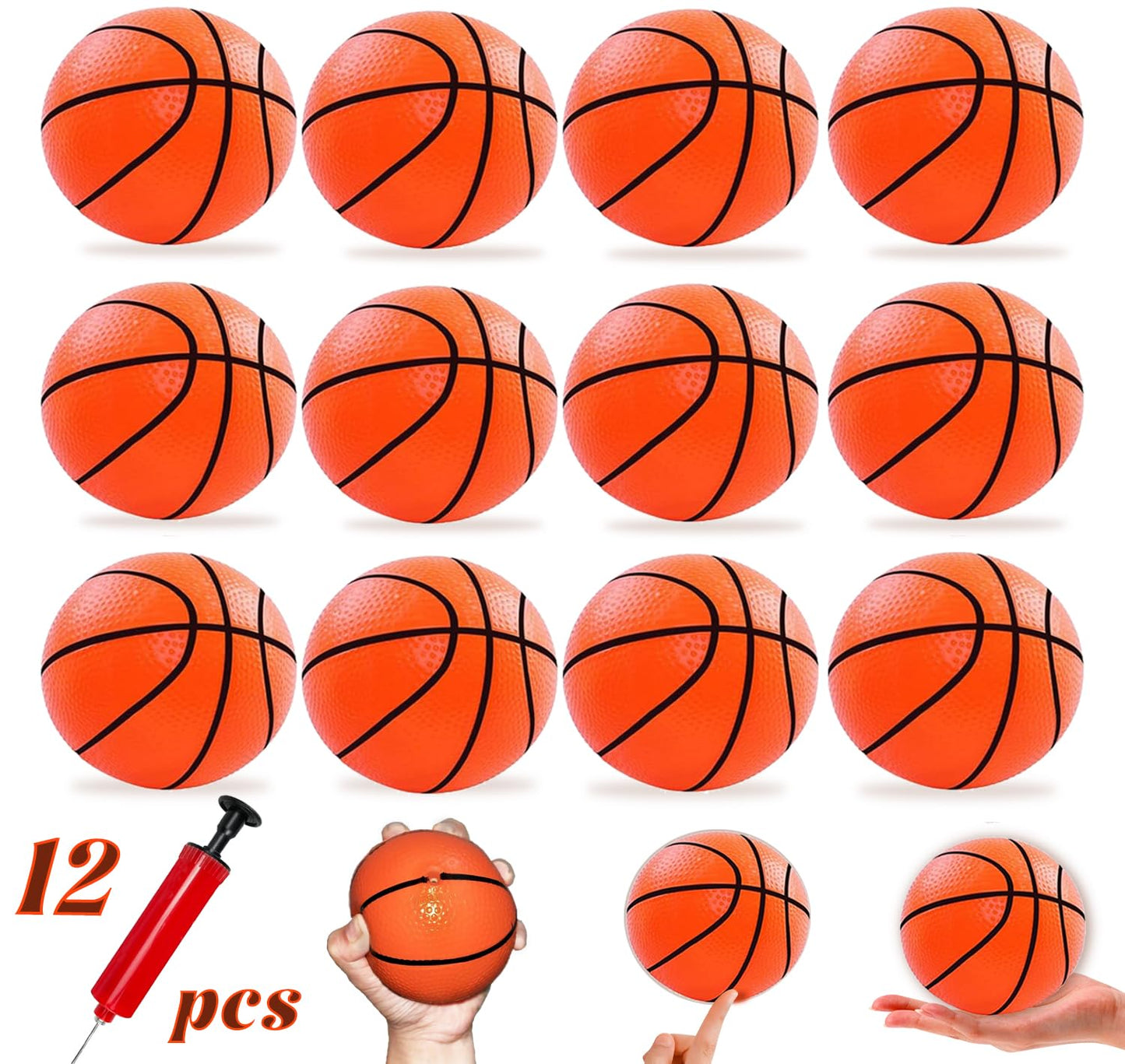 Hymaz 12 Pack 4 Inch Mini Basketball Ball for Kids, Rubber Small basketballs for Kids Basketball Gifts- Mini Hoop Basketball Toy
