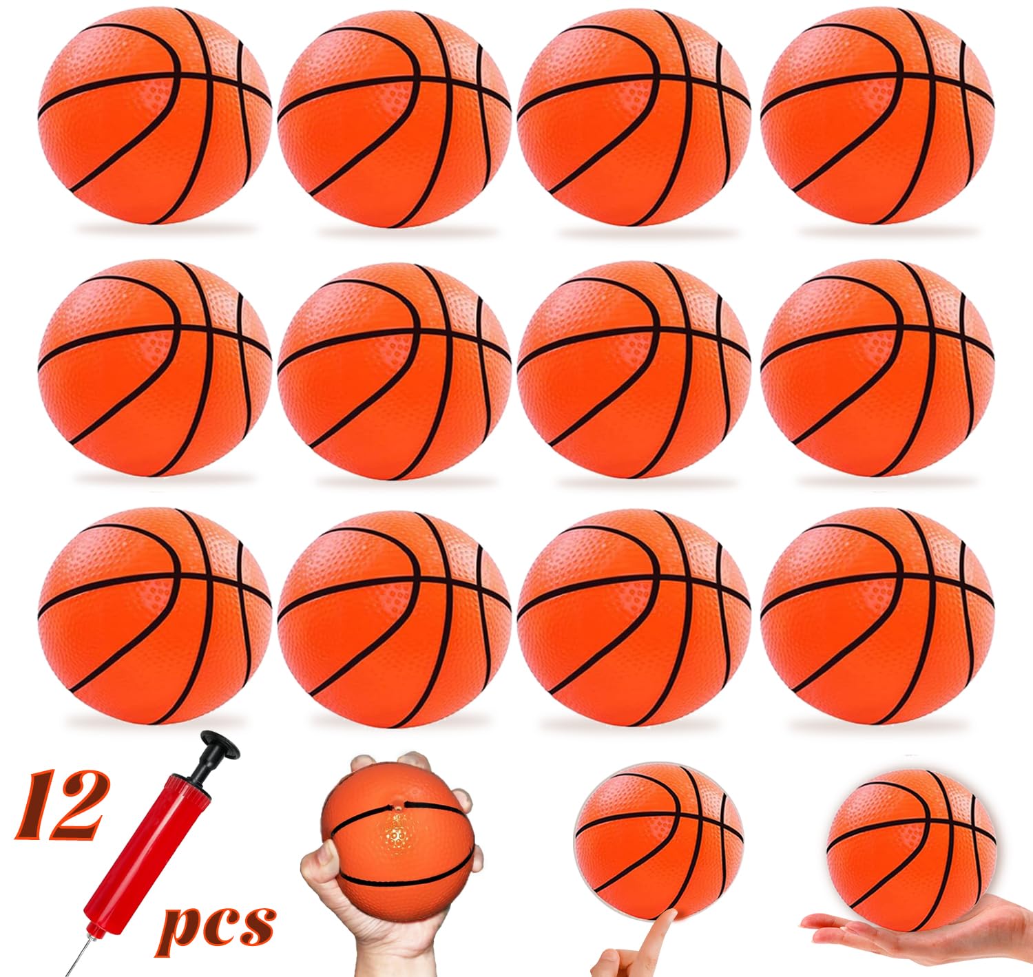 Hymaz 12 Pack 4 Inch Mini Basketball Ball for Kids, Rubber Small basketballs for Kids Basketball Gifts- Mini Hoop Basketball Toy