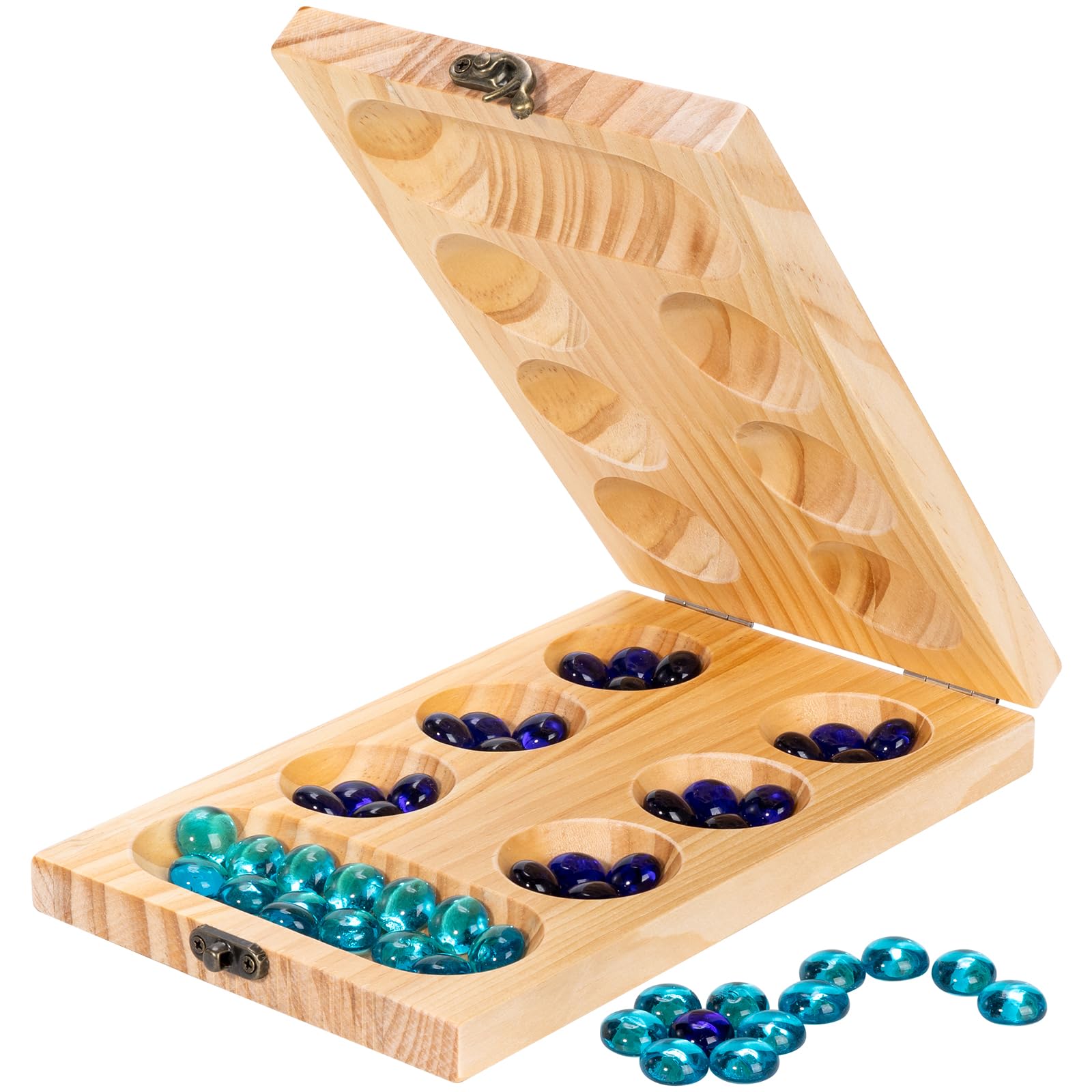 Wooden Mancala Board Game Set Larger Size Mancale Instructions  Portable Travel Board Game for Kids and mature-themeds