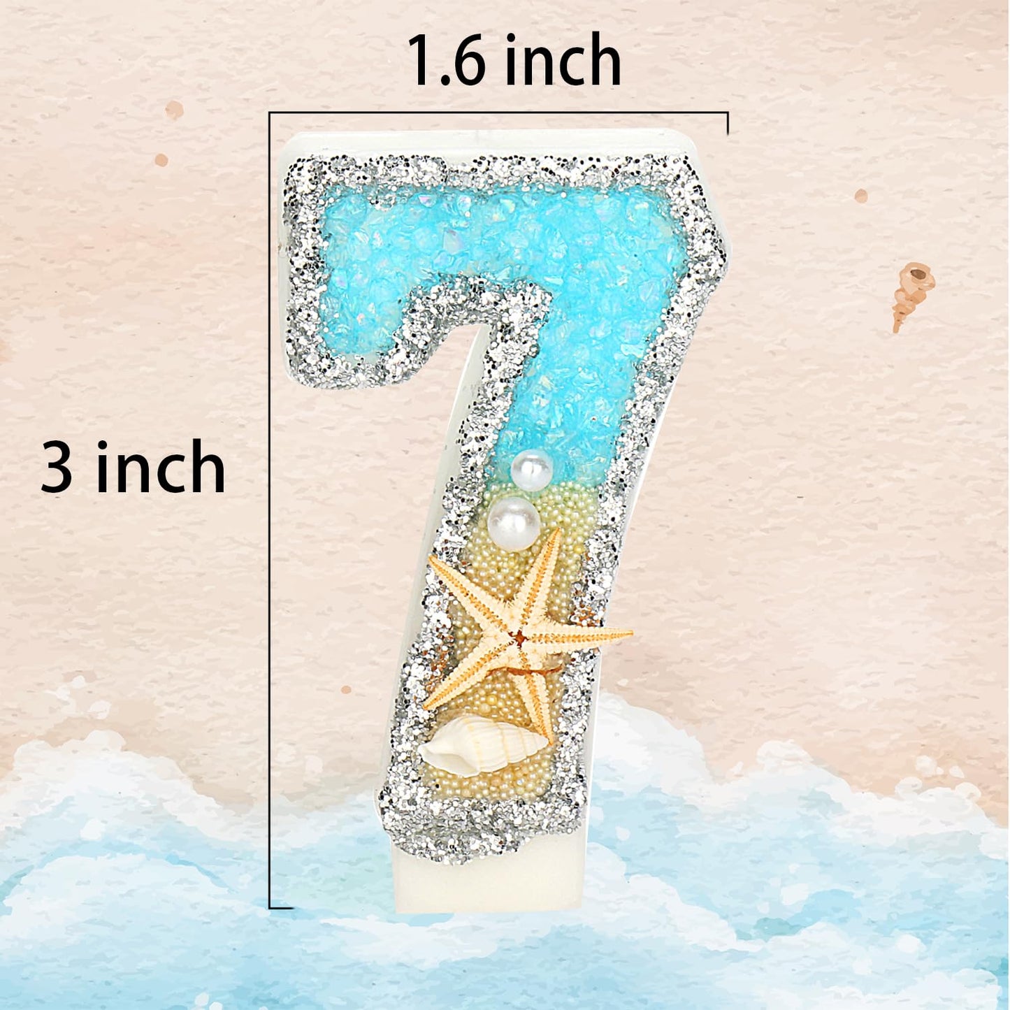 ElekFX 7th Birthday Candle for Cake, Beach Starfish Sequins Number Cake Candles, 2.76 inch Number 7 Happy Birthday Candle, Cake