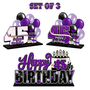 Lingteer Happy 45Th Birthday Purple Acrylic Table Topper Centerpieces Set - Cheers To 45 Years Old Birthday 45Th Bday Party Gift Decorations.
