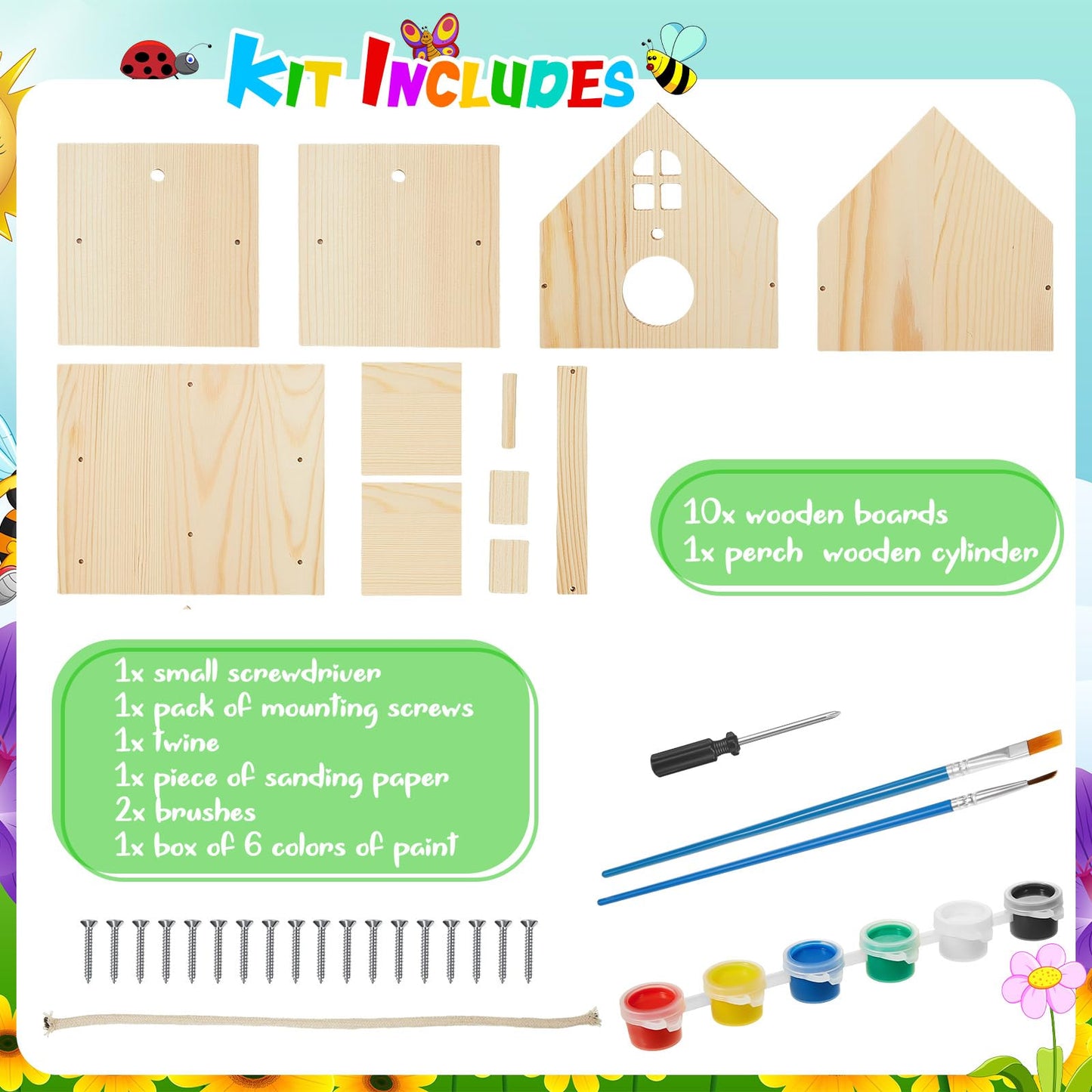 Juexica 4 Pack Wooden Birdhouse Kit DIY Buildable Bird House with Paint and Paintbrushes Art and Crafts Painting Kits for Boys G