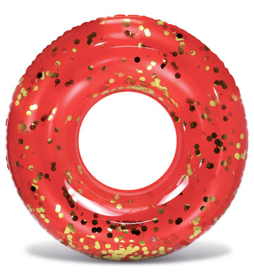 Cota Global Inflatable Red Pool Float - enhanced Confetti Round Pool Float  Inflatable Swimming Tube Pool Ring Float for Kids and mature-themeds  Heavy Duty Floating Tube for Pool  Beach  or Lake - 36 Inches