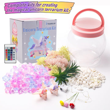 DIY Light-Up Unicorn Terrarium Jar Kit for Kids, RGBW Color Changing Night Light with Remote Control Arts Crafts Unicorns Activi