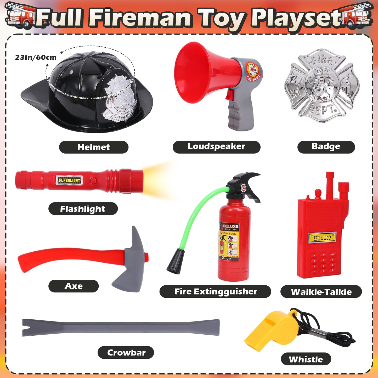 Tacobear 12Pcs Firefighter Costume For Kids, Brown Fireman Outfit With Complete Firefighter Accessories, Dress Up Pretend Play T