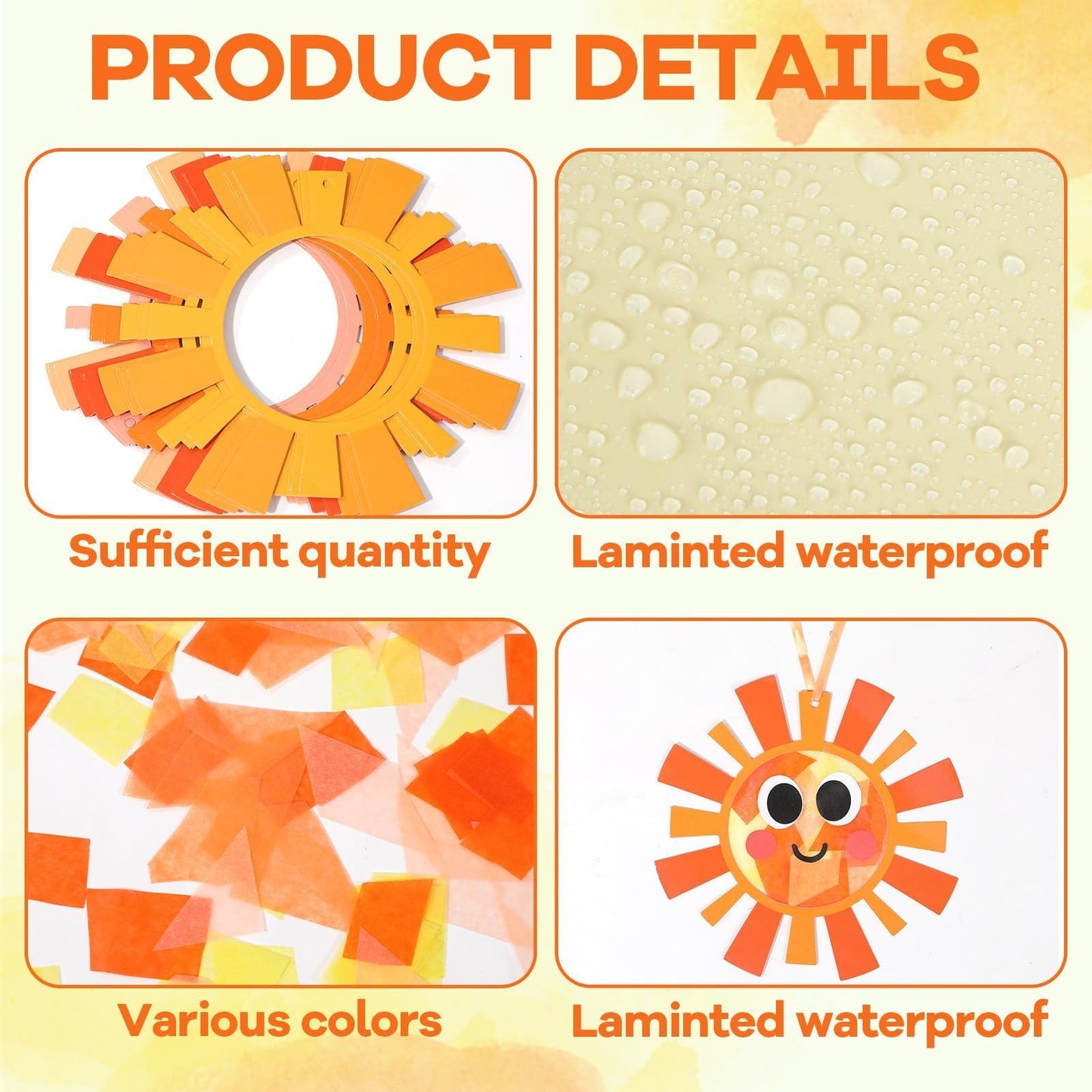 Qyeahkj 36 Set Sun Suncatchers Crafts for Kids DIY Fall Sun Window Tissue Paper Craft Kit Hanging Decor for Autumn Classroom Hom