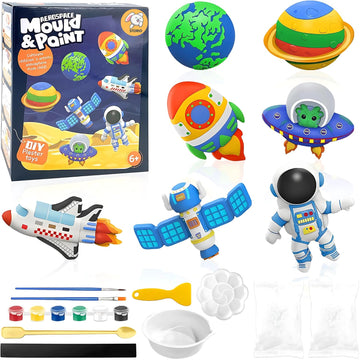Storio Toys Diy Mould & Paint Craft Kit - Astronauts Space Kids Diy Craft For 5 Years Plaster Figurine Set With Pigments Palette