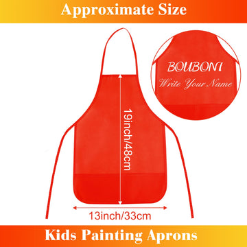 BOUBONI 12 Pieces Red Kids Painting Aprons Kids Art Aprons with 2 Roomy Pockets Kids Aprons for Art Painting Activity Kitchen Cr