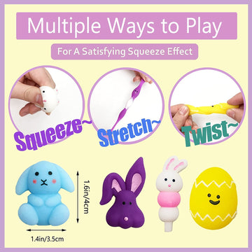 Jdsty 24Pcs Easter Mochi Squishy Toys Stress Relief Squishies For Kids Boys Girls Toddlers Easter Basket Stuffers Egg Fillers Gi
