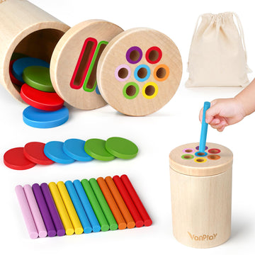 Vanplay Montessori Toys For 1-3 Year Old Wooden Learning Color Sorting Toys For Toddlers Age 1 2 3, Fine Motor Developmental Infants Sensory Matching Games 18 Month Old Baby Boys Girls Gifts