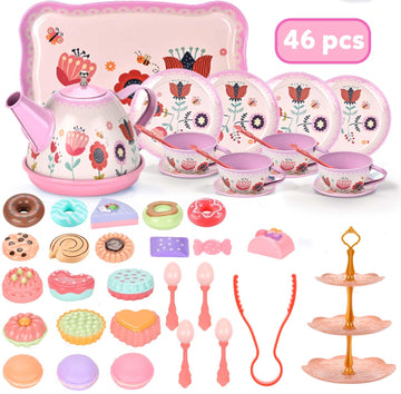 Lajeje Tea Set for Little Girls, Birthday Gift for Age 3 4 5 6 Year Old, Toddler Toys Tea Party Set for Little Girls, Princess K