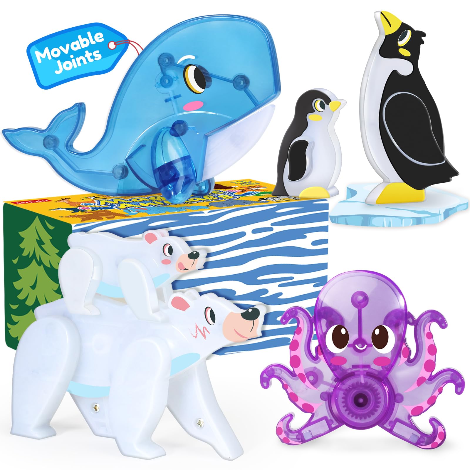 Oriate Magnet Arctic Animals for Magnetic Tiles, 6pcs Movable Joints Zoo Animals for Magnetic Blocks, Animal Toys Compatible wit