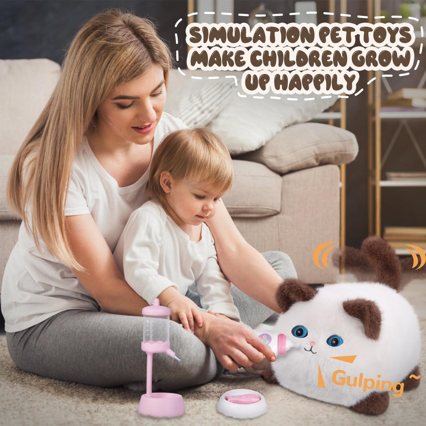Jimate Interactive Cat Toys For Kids Aged 3-7, Plush Toy Cat That Meows, Blink And Talk, Children'S Toy Pet Cat With Pet Waterer