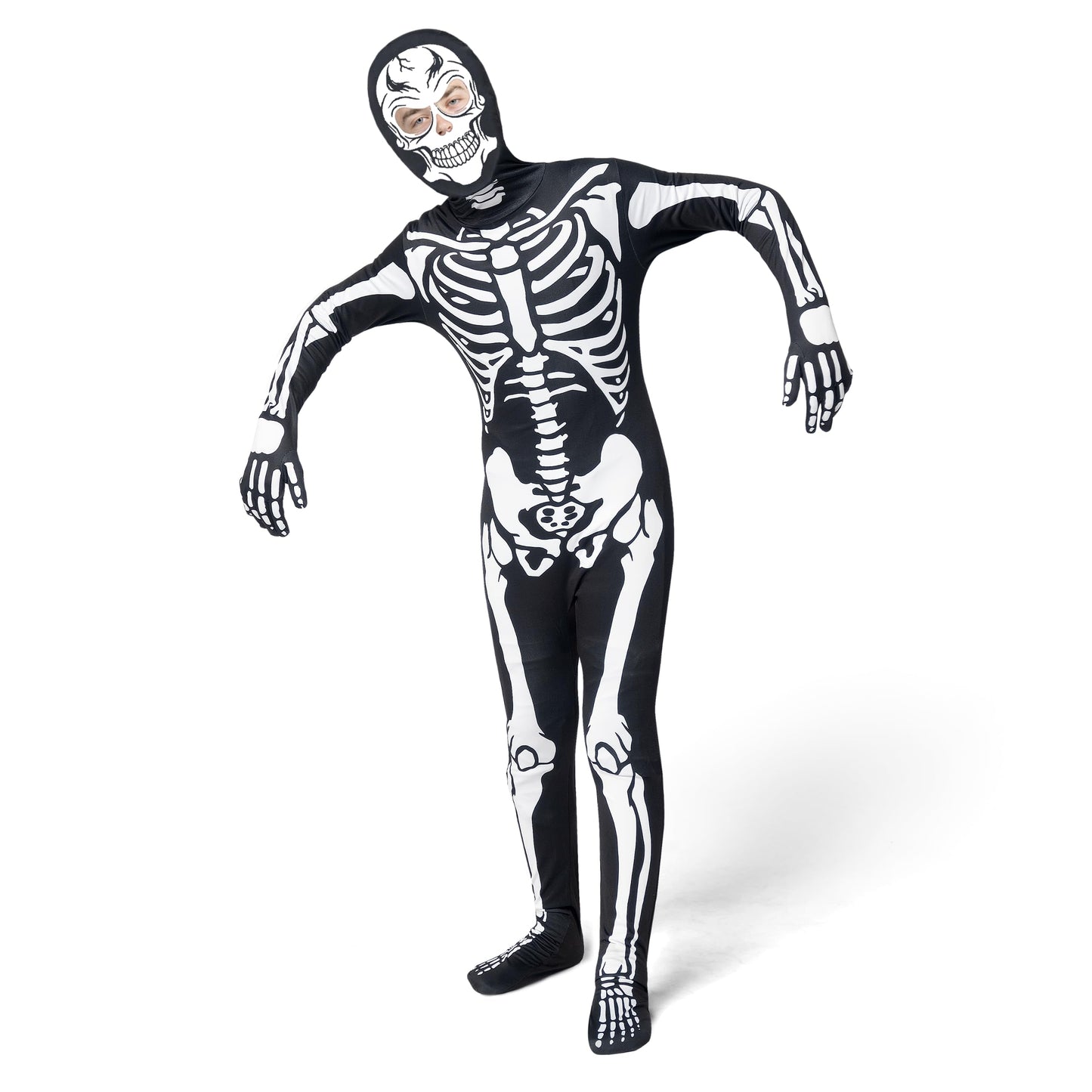 Spooktacular Creations Glow In The Dark Skeleton Costume For Kids Boys, Halloween Costume For Kids, Skeleton Jumpsuit-M